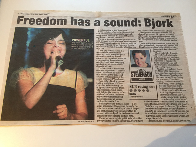 Bjork Toronto Star Review circa 1998, Jane Stevenson's 5 Sun review